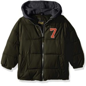 iXtreme Baby Boys Puffer Jacket with Fleece Hood, Olive, 24 Months